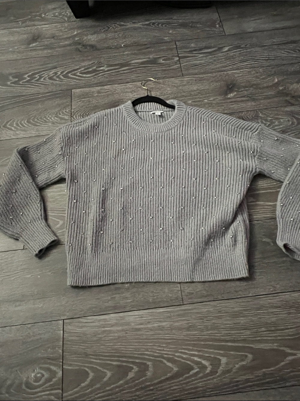 Nine West Gray Beaded Crewneck Sweater